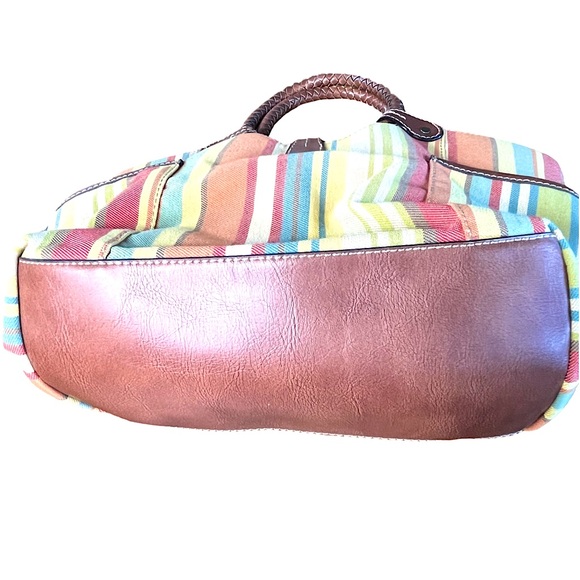 FOSSIL Classic 1954 Braided Leather Circle Handle Satchel Bag Fabric Body Y2K - Picture 6 of 10